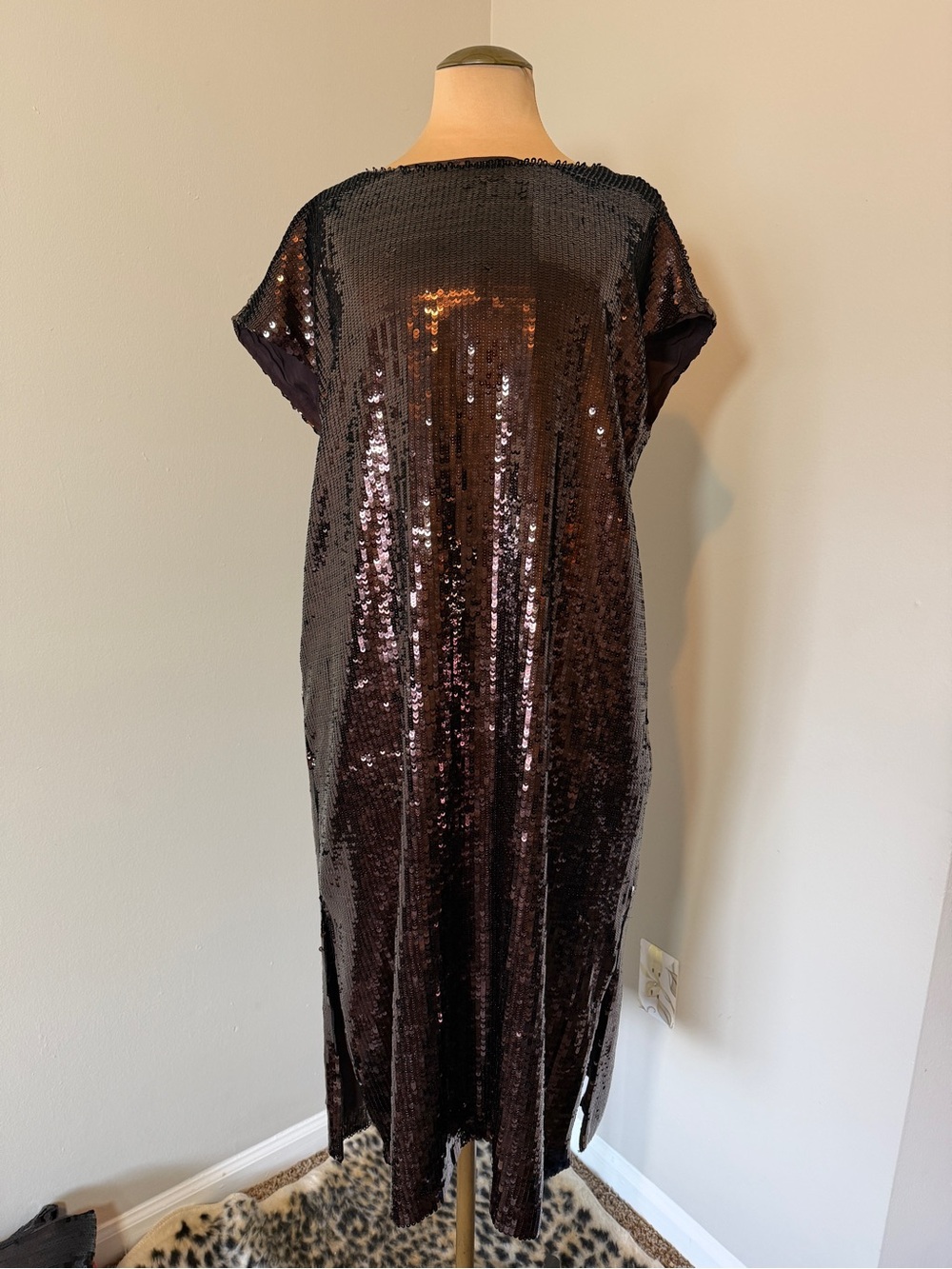 NWT Maeve Anthropologie Sequin Open Back Midi Dress - L - Wine/Bordeaux/Burgundy